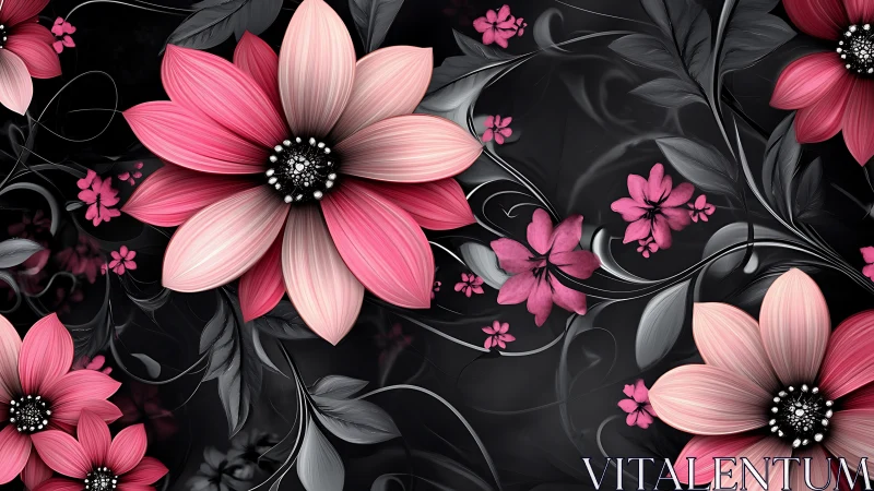 Pink floral elegance blooms against a dark ornamental background