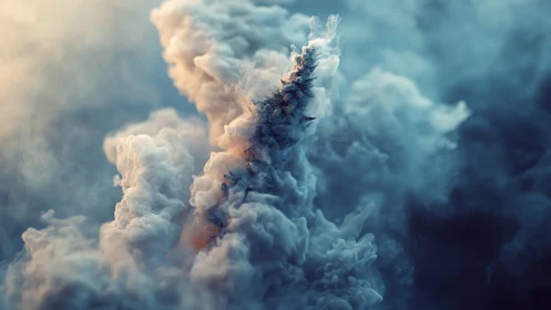 Billowing cyan smoke swirls around a burning core in motion.