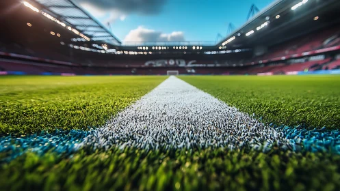White center line stretching across vibrant football pitch.