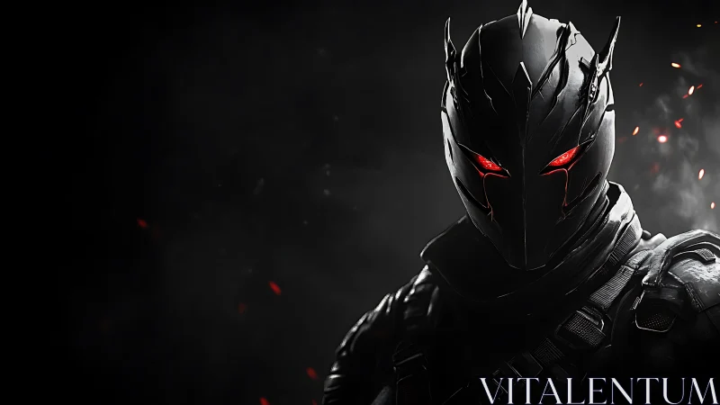 Shadow-forged cyber knight with glowing ember eyes.