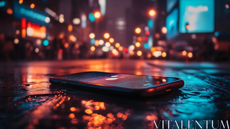 City rain cradles a glowing phone like a lost street star