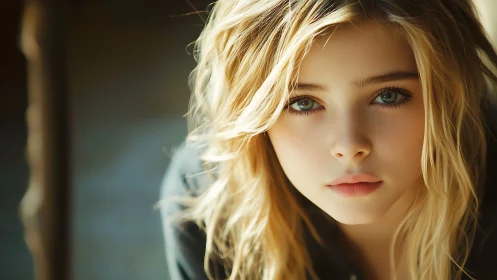 Young person with blond hair in close frontal portrait.