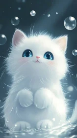 Luminous White Feline Portrait with Crystalline Eyes.