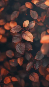 Autumn-toned leaves with shallow depth of field focus.