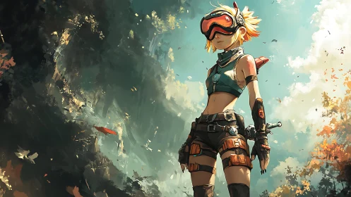 Bold desert explorer gazes ahead in sunlit adventure gear.