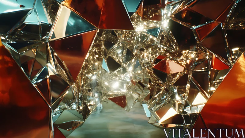 Specular metallic shards form complex reflective polyhedral cavity