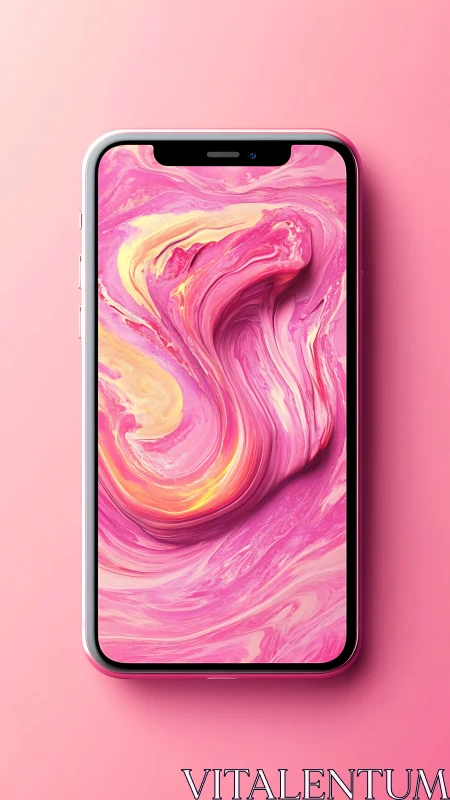 iPhone Abstract Liquid Art Display Against Pink Background