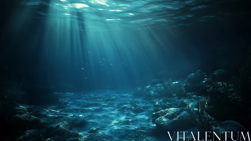 Sunlit ocean floor reveals tranquil blue underwater landscape