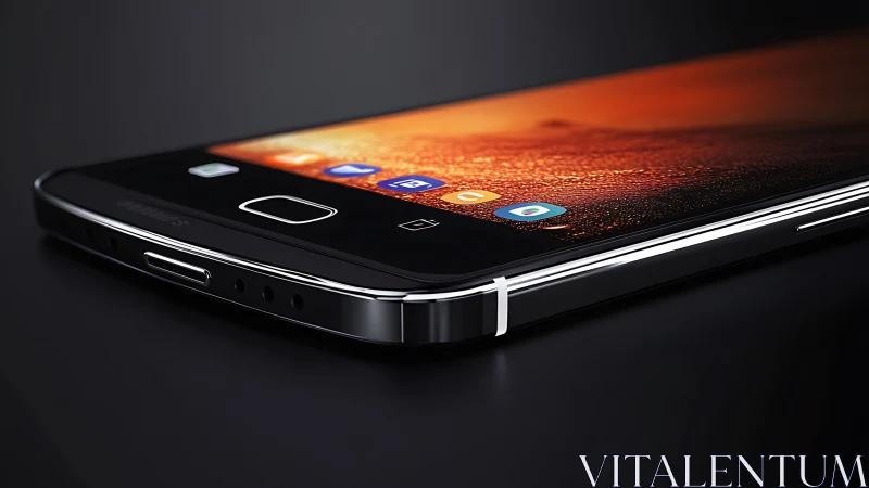 Premium smartphone with curved metallic frame displays vibrant homescreen interface composition