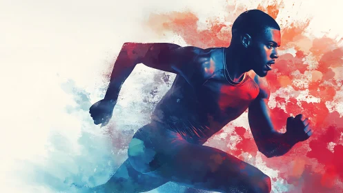 Digital painting depicts a male sprinter in dynamic motion