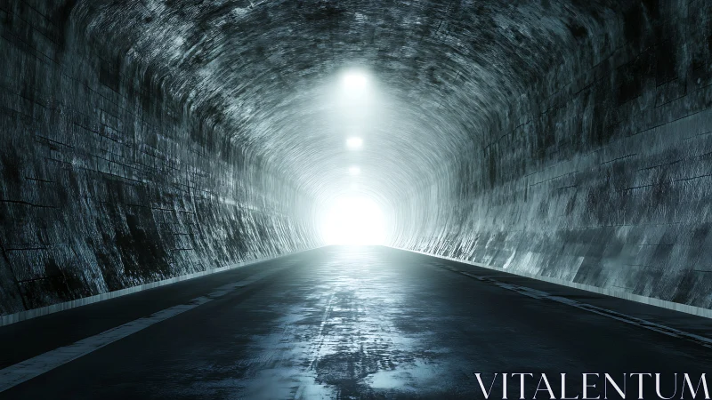 Bright tunnel road leads toward a hopeful glowing exit ahead