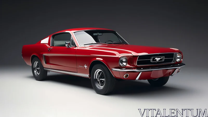 Crimson classic Mustang poised like a timeless road dream.