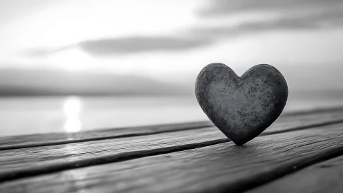 Stone Heart on Weathered Dock by Water