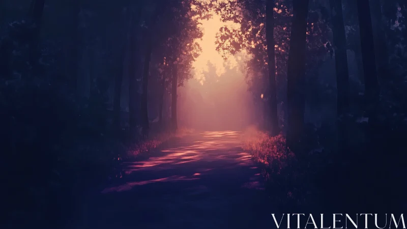 Luminous Tunnel Through Twilight Forest Depths.