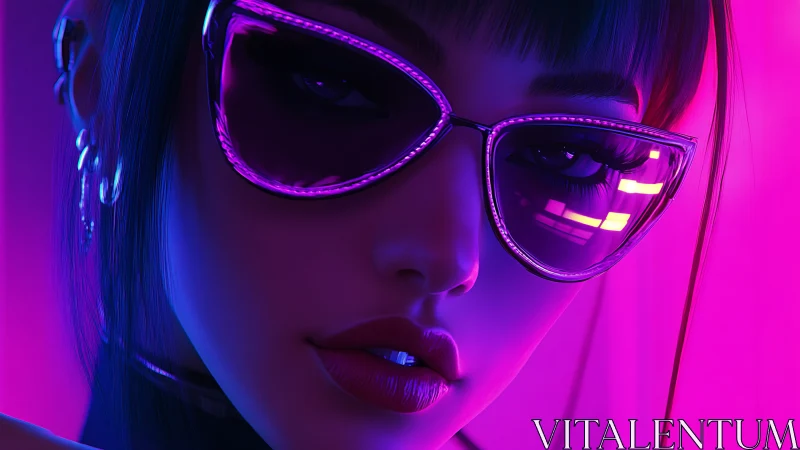 Neon-lit portrait with reflective cat-eye glasses and soft subsurface glow