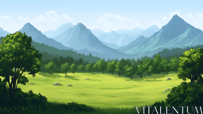 Soft morning light settles gently over a peaceful valley