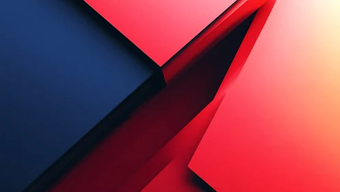Angular red and blue geometric planes with gradient glow.