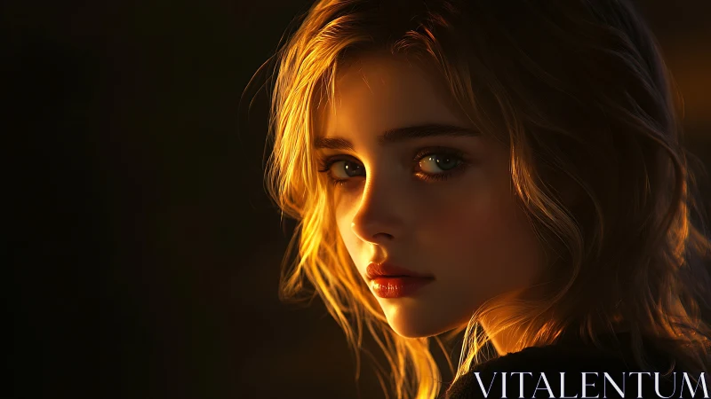 Golden hour portrait with dramatic side lighting focus.