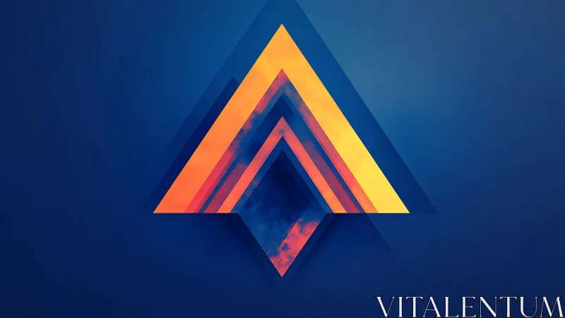 Geometric sunset triangles on deep blue gradient field.