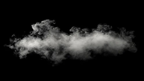 Volumetric white smoke cloud rendered on deep black ground
