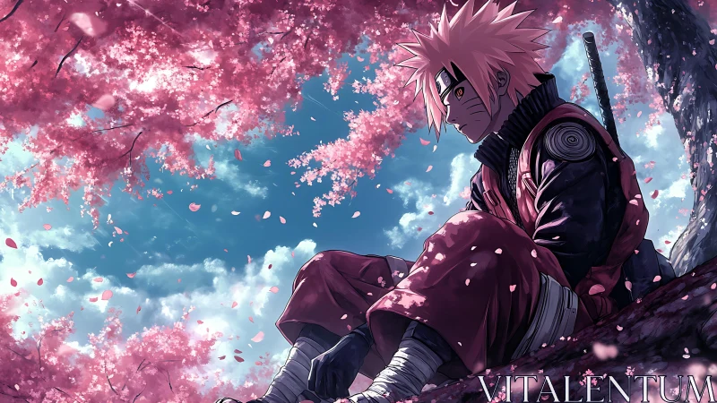 Solitary ninja weighs soft petals against silent battles