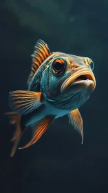 High-contrast telephoto portrait of single orange-finned reef fish