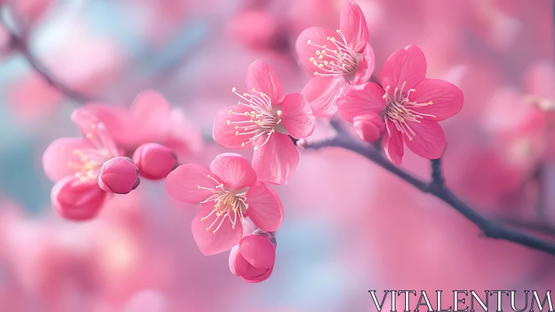 Cherry Blossoms in Full Bloom. Soft Pink Spring Florals.