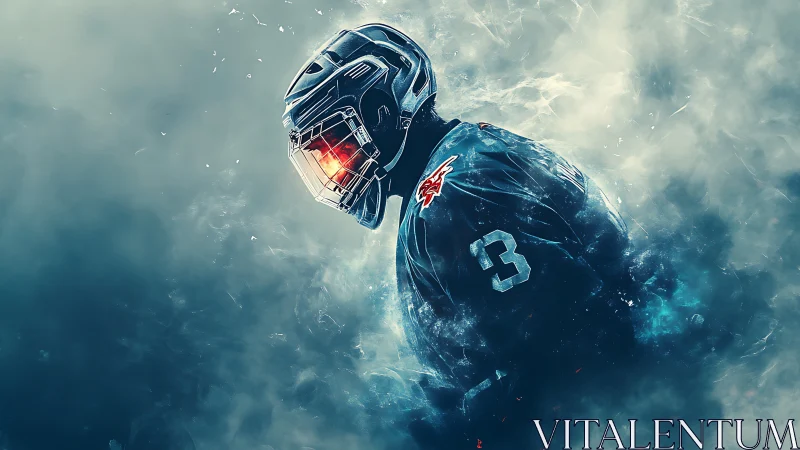 Cyber ice warrior skates through electric storm haze.