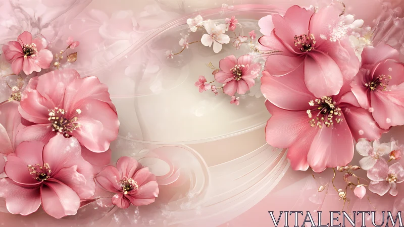Pink Floral Composition with Abstract Background Elements