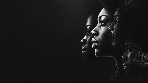 Artistic Portrait Evolution of Black Woman in Dramatic Lighting.