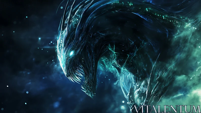 Starlit abyssal dragon emerges from cosmic stormlight.