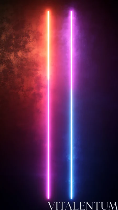 Vertical neon light bars cast colored volumetric glow gradients