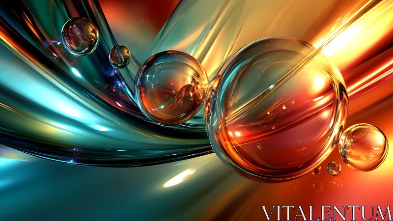 Shimmering glass orbs drift through glowing waves of color