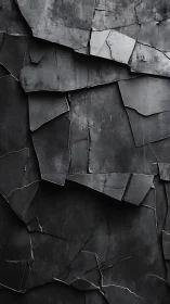 Layered cracked black panels form dark abstract surface