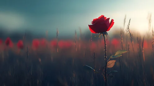 Red Rose in Morning Light Field Study.