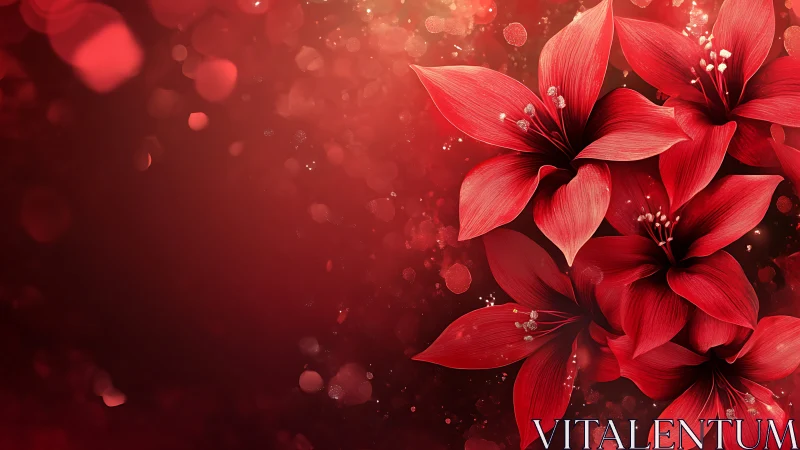 Radiant red blossoms glow softly against a dreamy backdrop
