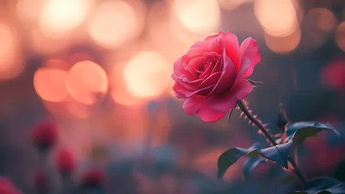 Radiant Pink Rose Blooms in Soft Golden Light