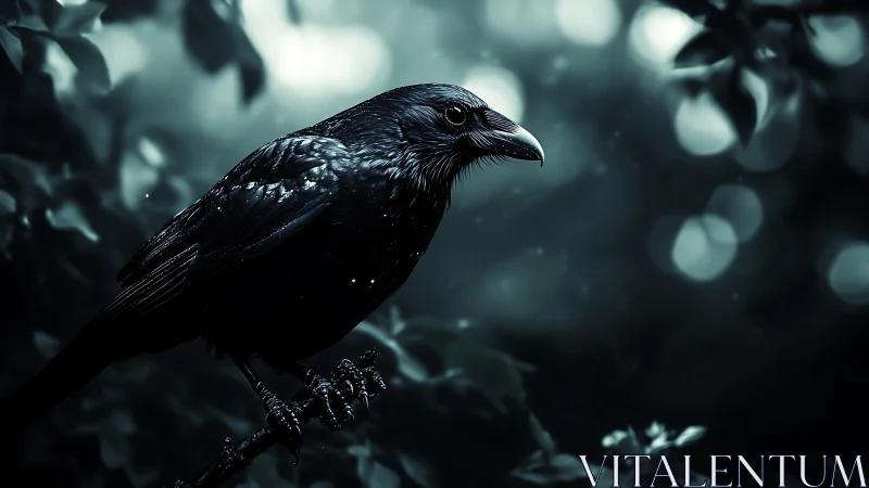 A Dark Raven's Quiet Moment Among the Shadows.