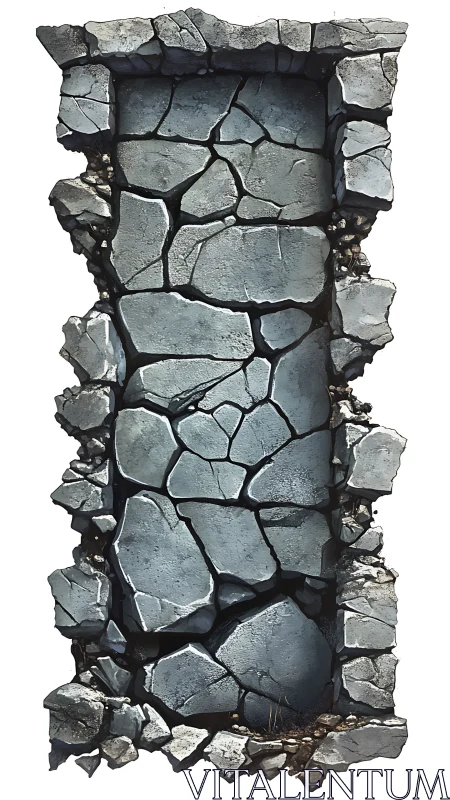 Broken stone wall shaft with cracked rock interior.