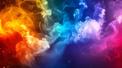 Multicolor gaseous forms on dark gradient background.