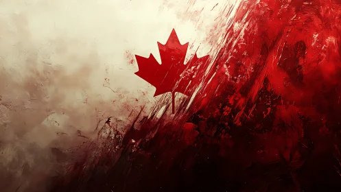 Canadian maple leaf flag depicted in abstract red brush strokes