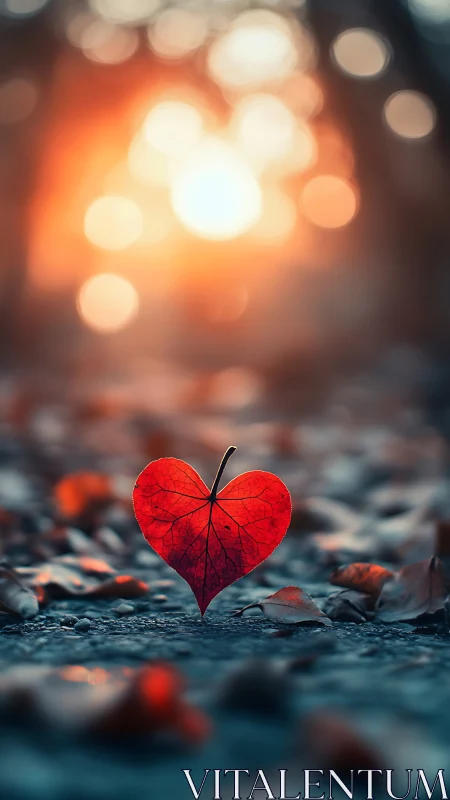 Heart-Shaped Leaf Glowing With Golden Light.