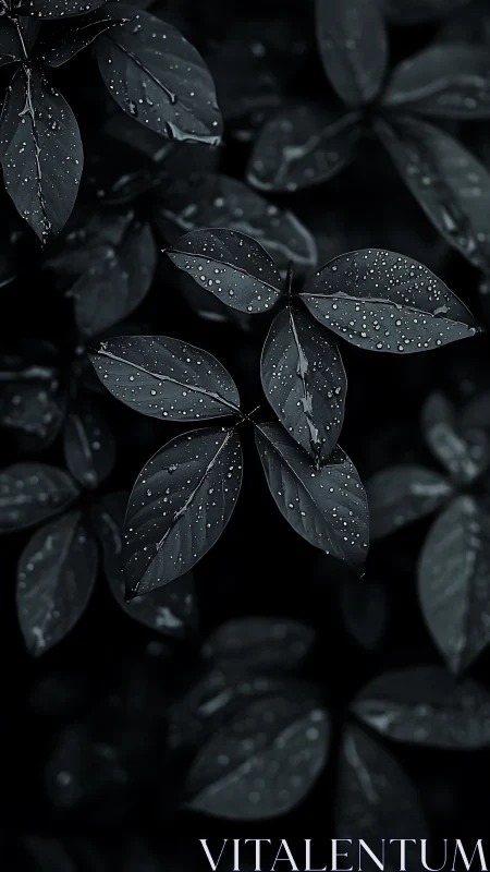 Midnight leaves sprinkled with gentle after-rain light.