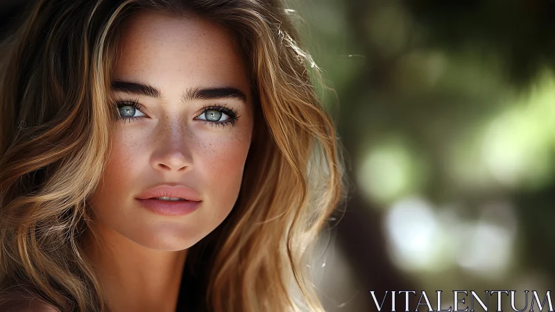 Portrait shows young woman with sharp focus and soft bokeh