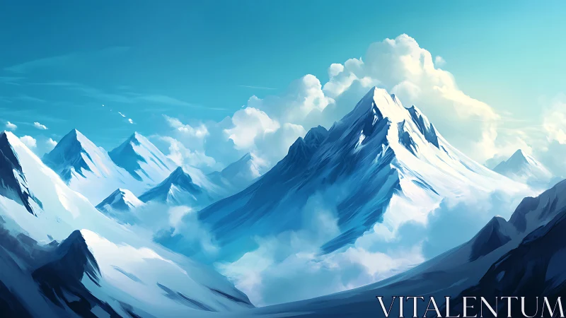 Skybound sapphire peaks drifting in oceans of cloudlight.