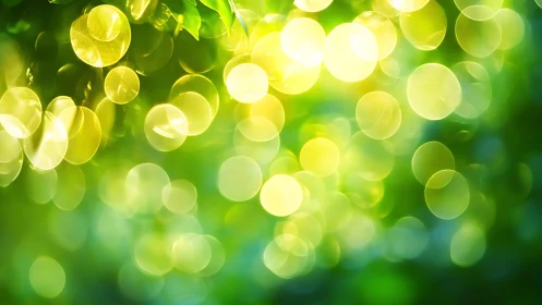 Bright green and yellow bokeh lights with natural abstract style.