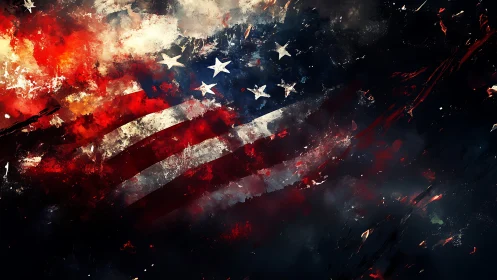 American flag rendered with explosive fire and smoke effects