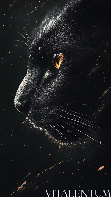 Black Cat with Luminous Amber Eyes in Dark Atmosphere