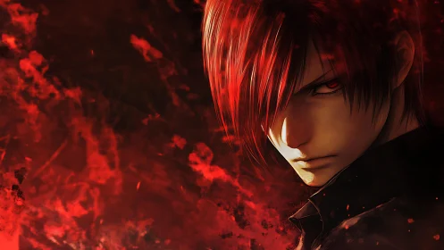 Anime portrait with fiery chromatic lighting and asymmetry.