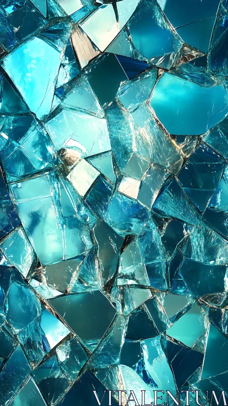 Shimmering teal glass shards catching playful daylight.